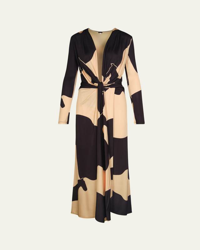 Oasis Plunging Long-Sleeve Ankle Dress